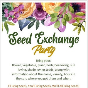 Garden Party / Seed Exchange Party Invitation (docx)  and matching Seed Party SEED SAVING Envelope set  PDF Seed Packet -instant download
