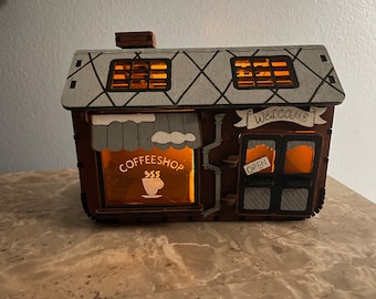 Lighted Wooden Coffee Shop Display | Christmas Home Decor