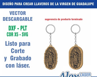 CNC Vector Diseño para crear Llaveros de la Virgen de Guadalupe para Corte y Grabado con Láser