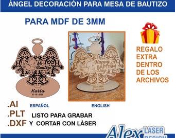 CNC Vector Adorno Ángel de Bautismo para Corte y Grabado con Láser (regalo extra dentro de los archivos)