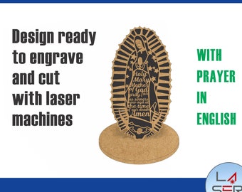 Diseño para Láser de La Virgen De Guadalupe con Oración en Inglés