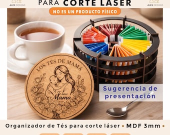 Organizador de Té para Mamá MDF 3mm | Diseño para Corte Láser | Regalo Día de las Madres | Caja de Té Personalizada | plt, svg, pdf, dxf