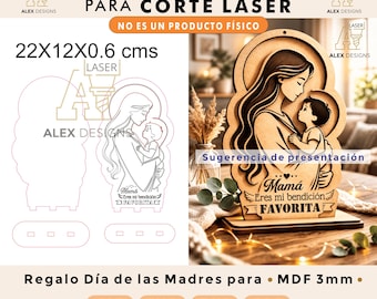 Archivo para Corte Láser MDF | Regalo Día de las Madres | Silueta Mamá e Hijo | Svg - Dxf - Pdf - Plt