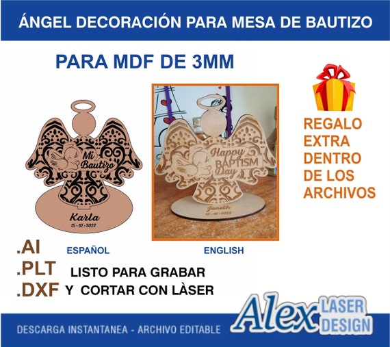 CNC Vector Adorno Ángel de Bautismo para Corte y Grabado con Láser (regalo extra dentro de los archivos)