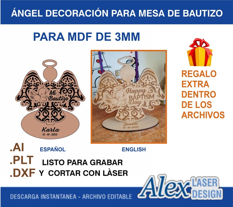 CNC Vector Angel Baptism Ornament for Laser Cutting and Engraving (extra gift inside the archives) image 1