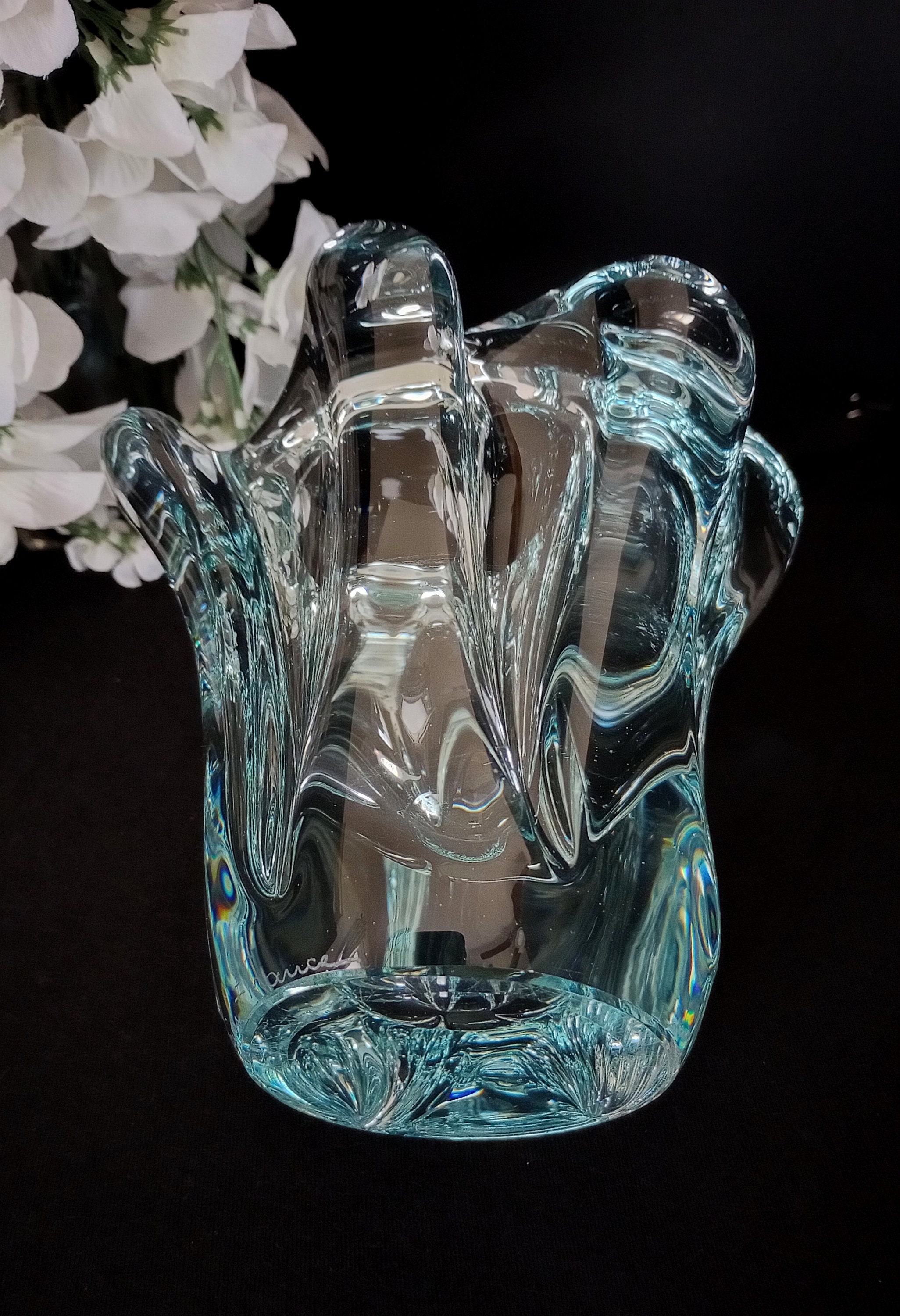 DAUM FRANCE クリスタル ガラス フラワーベース 花瓶 WAKO Daum France Crystal Art Glass 6-inch Vase - Light Aqua Blue