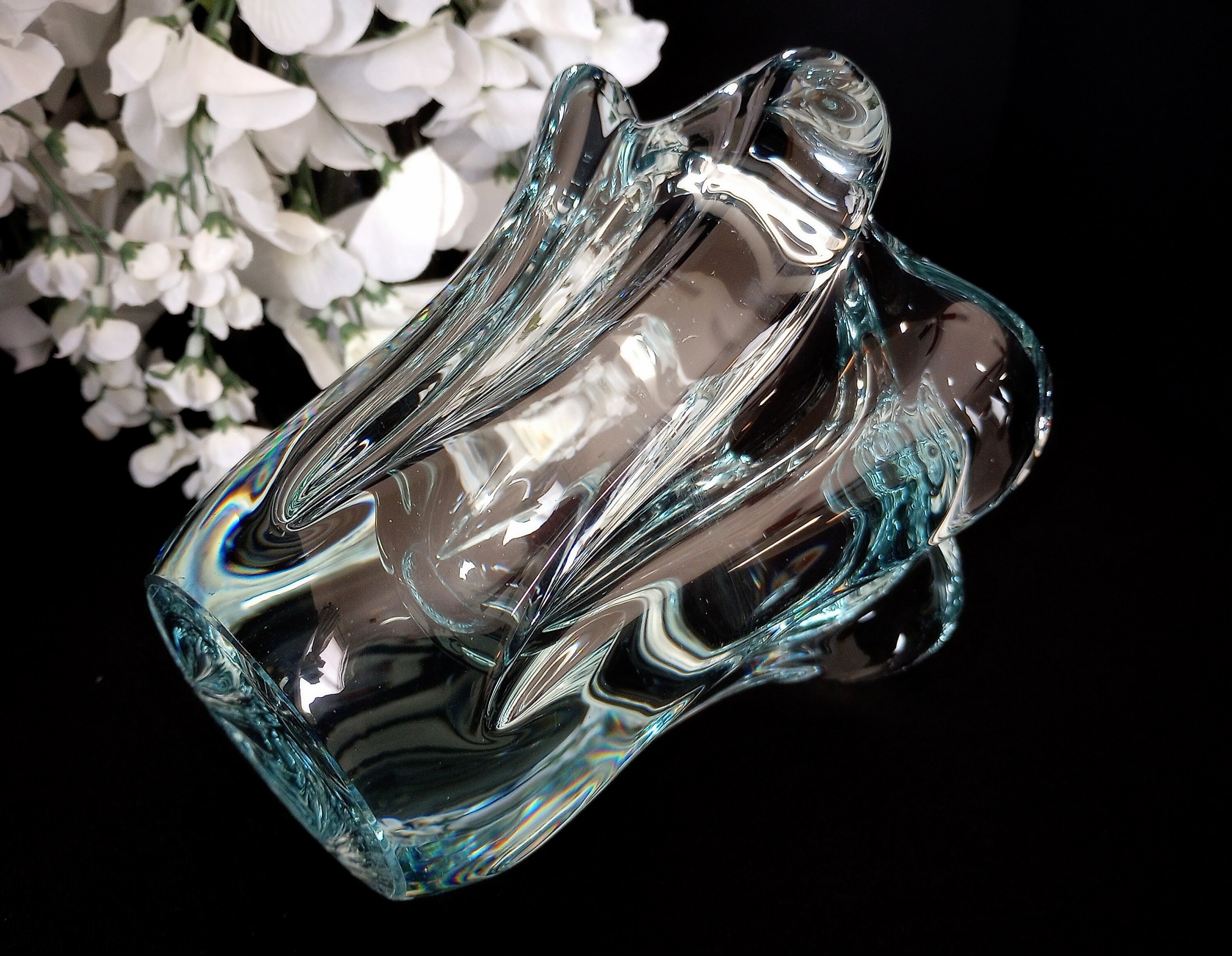 DAUM FRANCE クリスタル ガラス フラワーベース 花瓶 WAKO Daum France Crystal Art Glass 6-inch Vase - Light Aqua Blue