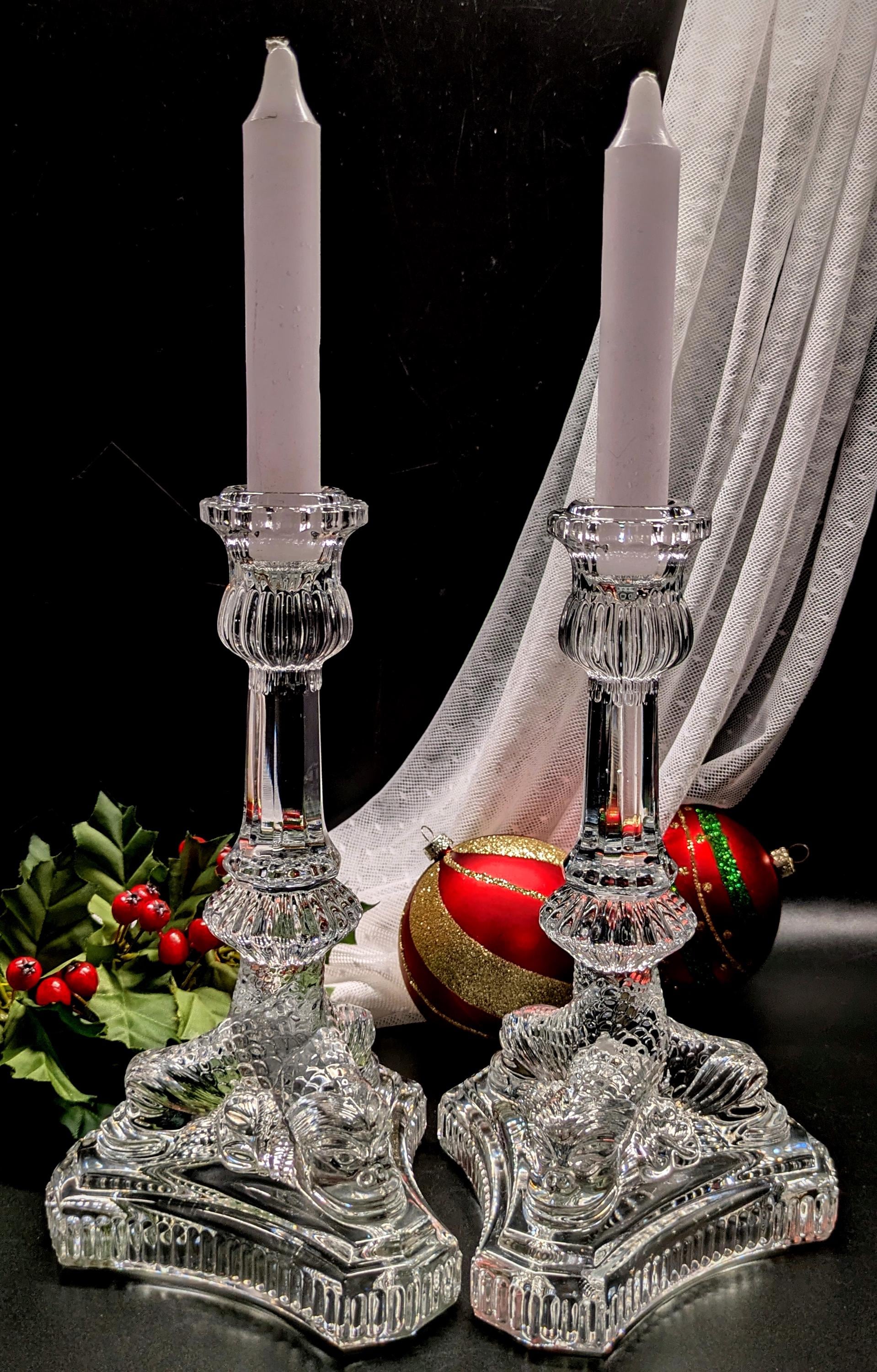 Tiffany & Co Crystal Baroque Dolphin 8-1/4-inch Candlesticks