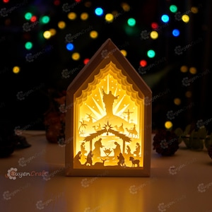 Nativity Scene V2 In Christmas House Paper Lantern SVG Template - Merry Christmas Shadow Box, Light Box Paper Cut and Paper box frames svg