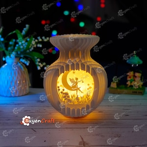 Fairy Moon Vases Pop Up PDF, Plantilla SVG, Fairy Moon Shadow Box, Fairy Lightbox SVG para Cricut Projects, Cameo4, ScanNcut, papel en capas 3D