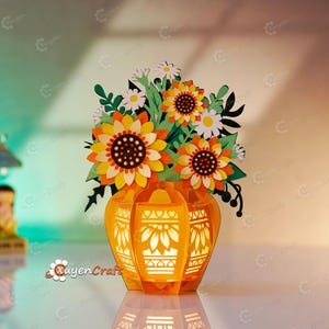 Lanterna a forma di vaso di girasole PDF, SVG, modelli di studio - Lanterna di fiori fai da te per regali per la festa della mamma, ornamenti di lanterne di carta - Taglio della carta svg