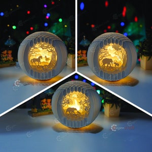 Pack 3 Animal Sphere Pop up SVG pour Cricut Projects, Cameo 4, ScanNcut créant Cheval Couple, Mère Éléphant, Mère Ours Globe Popup