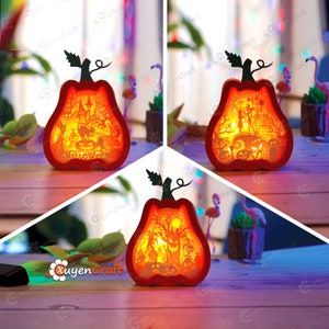 Pack 3 Tall Pumpkin Lantern Shadow Box SVG for Cricut Projects, Halloween Crafts, Paper Cut Template - DIY Lamp decor Halloween Lantern