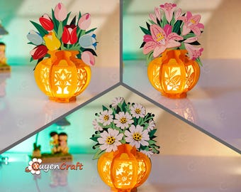 DIY Flower Vase Lantern Templates, Paper Cutting Lamp (PDF, SVG, Studio)