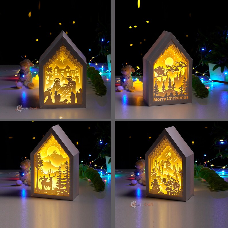 Pack 4 Christmas Lanterns Shadow Box SVG Silhouette Studio - Etsy