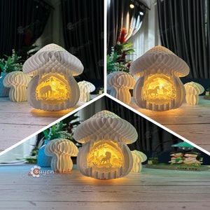 Pack 3 animaux en champignon Pop Up SVG pour les projets Cricut créant des éléphants - cheval - Lion champignon 3D Pop Up carte, artisanat en papier 3D