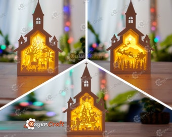 Christmas Church Shadow Box SVG, Paper Lantern, Cricut  (Digital Download)