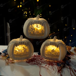 Confezione 3 Halloween Pumpkin Pop Up 3D SVG, Studio Template, DIY Halloween Lightbox 3D Papercut Shadow Box, Sliceform Paper Sphere Popup