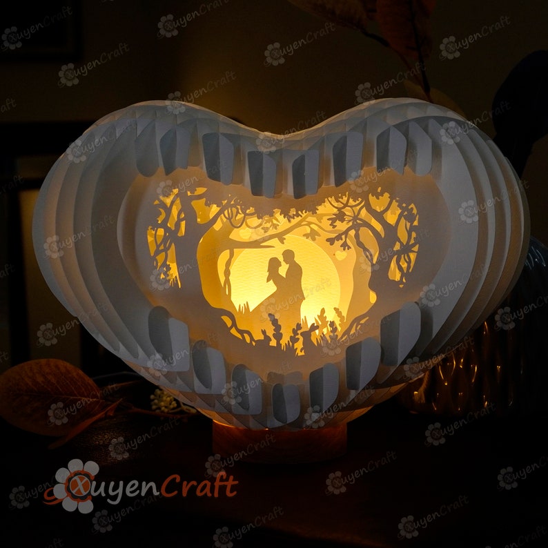 Heart 3D Pop-up Card Light Box PDF, SVG Template Paper Cutting, 3D Heart Lighting Globe Popup, Lamp Paper Shadow Papercut, Sliceform Art image 5