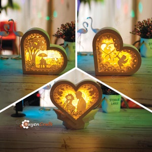 Pack 3 Herz Schatten Box SVG-Vorlagen für Sie Diy Geschenk zum Valentinstag, glückliche Hochzeit Lightbox, Valentinstag Geschenk Herz, Laternen Herz