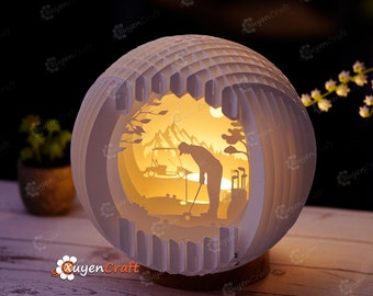 Golfer Sphere Popup PDF, SVG Template for Cricut Projects - Golf Pop Up Sliceform Paper Lantern, 3D Pop Up Card Silhouette
