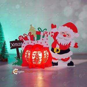 SVG, Studio, PDF Templates for you DIY Santa Claus Gift Bag Lantern - Lantern Paper Cut, Christmas Ornaments, 3D Christmas Luminaries
