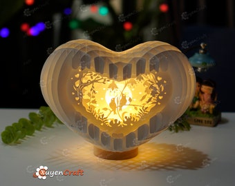 Hummingbird Heart Pop up Card 3D Light Box SVG Template for Cricut Projects, DIY Gift for Mother's Day Heart Shadow Box, 3d heart svg