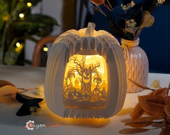 Halloween-pompoenspook lightbox 3D-papercutsjabloon (svg, pdf)