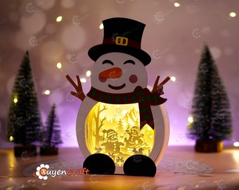 雪だるまシャドーボックス SVG、DIY クリスマスランタン（pdf、svg