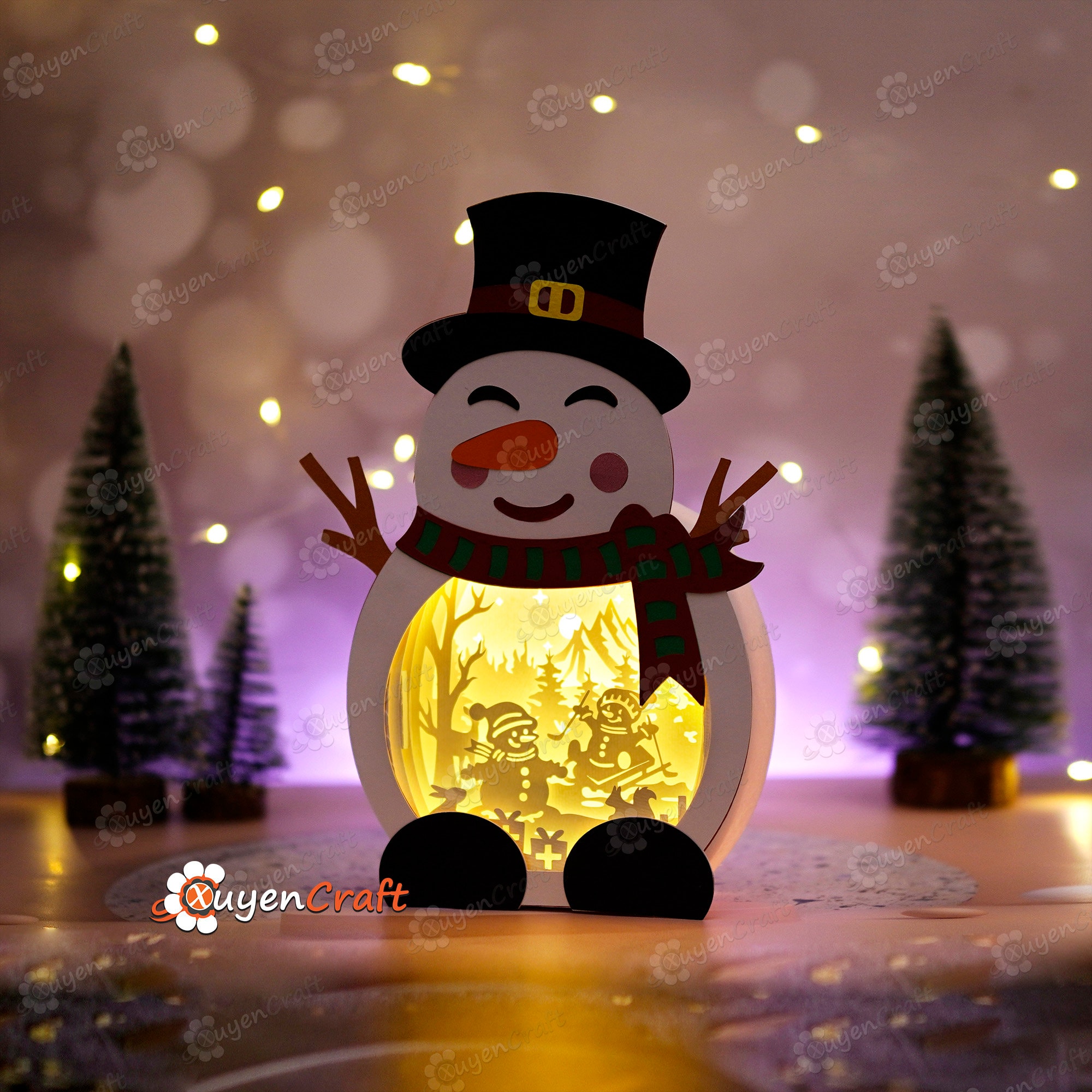 雪だるまシャドーボックス SVG、DIY クリスマスランタン（pdf、svg