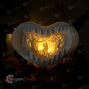 Heart 3D Pop-up Card Light Box PDF, SVG Template Paper Cutting, 3D Heart Lighting Globe Popup, Lamp Paper Shadow Papercut, Sliceform Art image 7