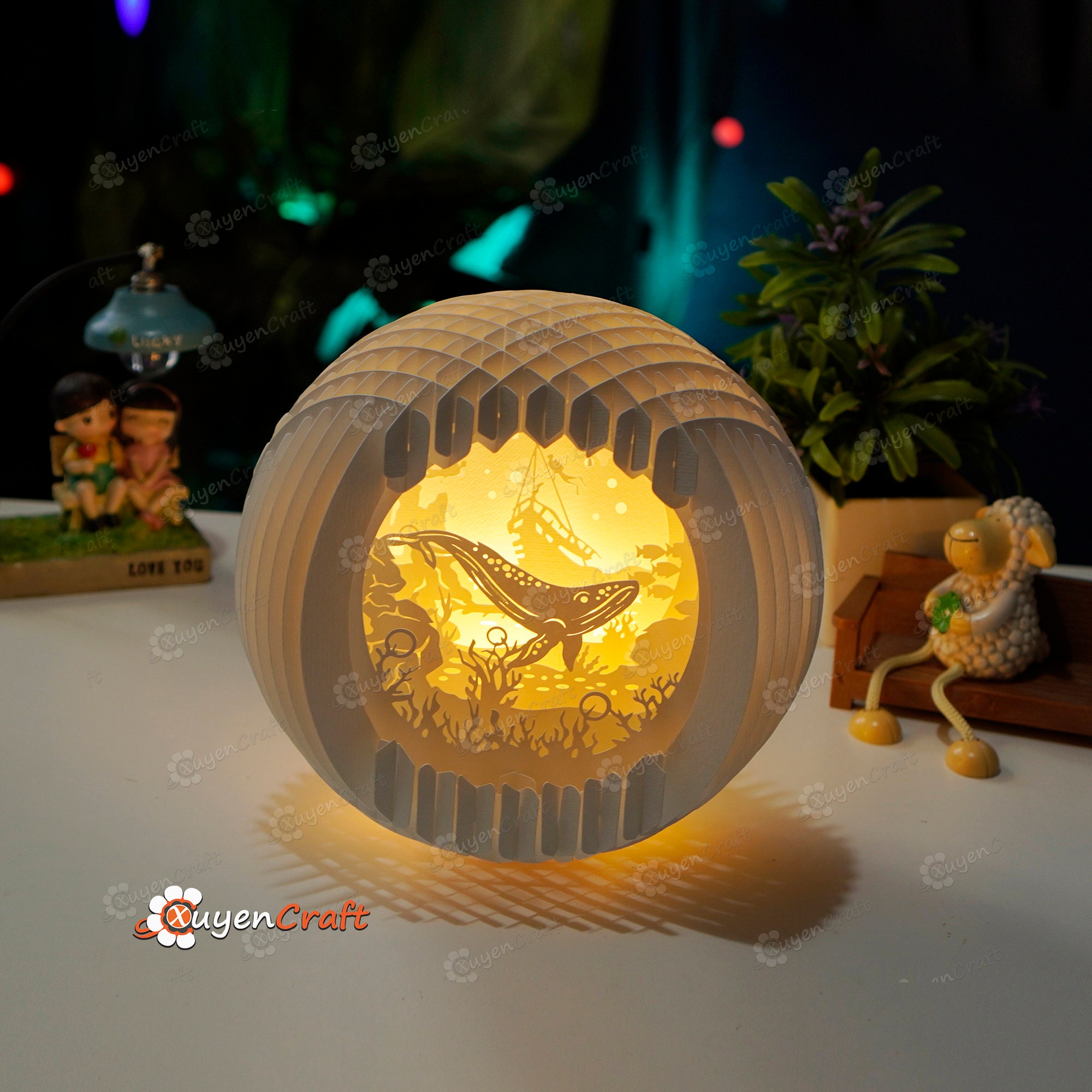 3D Papercut Whale Light Box Template, DIY Sliceform (PDF, SVG, Studio ...