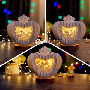 Pack 3 Gnome avec Heart Wish Jar Pop Up PDF, Modèle SVG - Wish Jar 3d Pop Up Card pour la Saint-Valentin - Gnome Lightbox, 3D Shadow Box