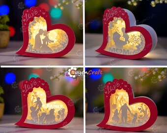 Heart Shadow Box Templates, Family, Wedding, Mother's Day (PDF, SVG, Studio)