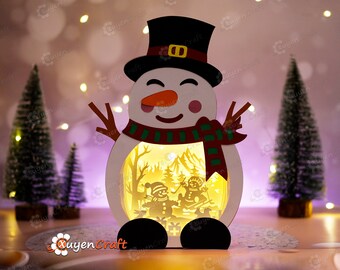 雪だるまシャドーボックス SVG、DIY クリスマスランタン（pdf、svg
