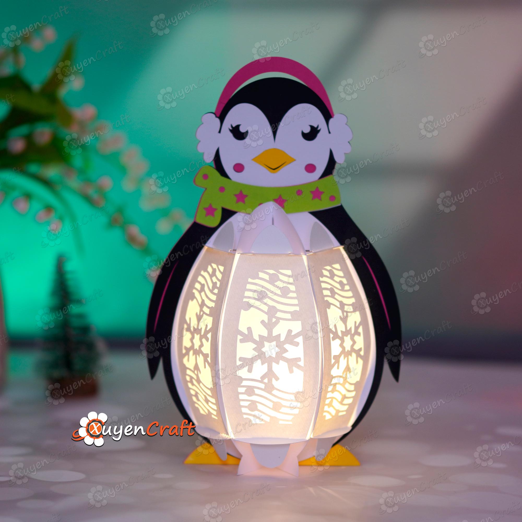 Pack 3 Family Penguin Lantern PDF, SVG, Studio Templates - DIY