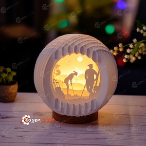 Female Golfer Sphere Popup PDF, SVG Template for Cricut Projects - Golf Pop Up Sliceform Paper Lantern, 3D Pop Up Card Silhouette