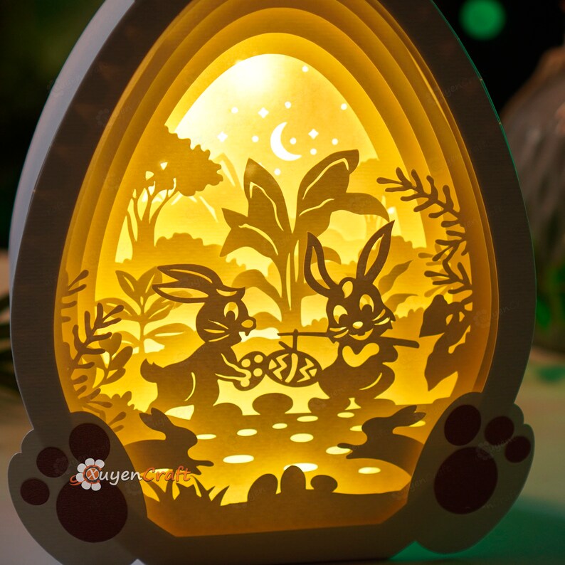 Easter Bunny Egg Lantern Shadow Box SVG, Cricut, Paper Cut Template ...