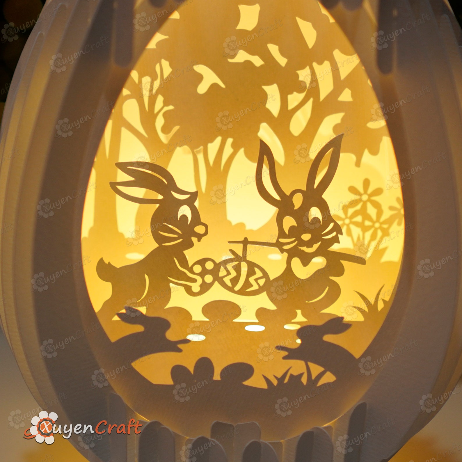 Easter Bunny Egg 3D Papercut Light Box Template (PDF, SVG, Studio ...