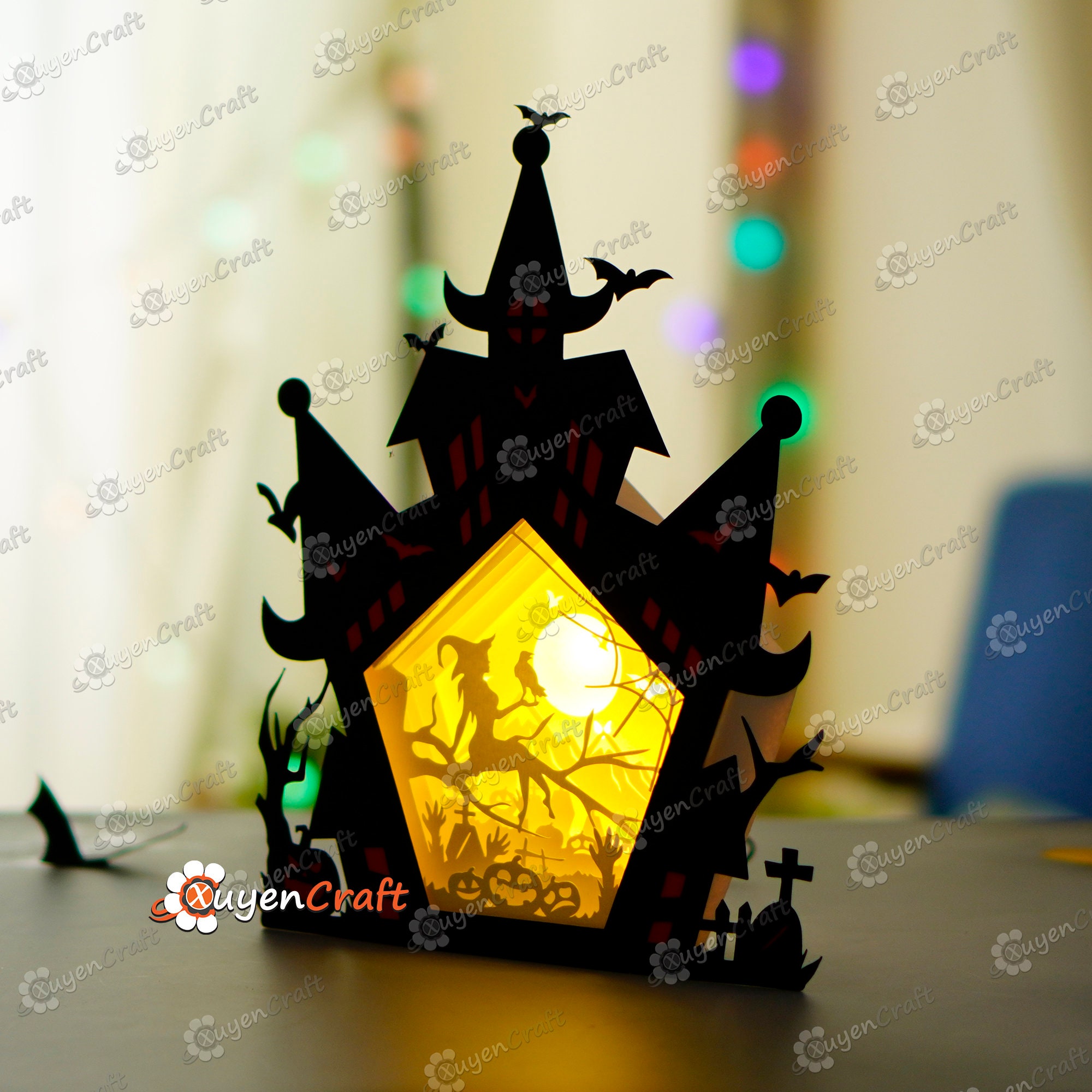 Witch & Crow Haunted House Shadow Box, Halloween DIY SVG PDF (digital ...