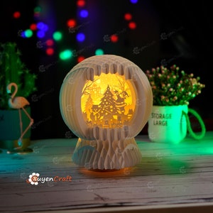 SVG, Modèles Studio3 Création de boule à neige Pop Up Père Noël et bonhomme de neige pour le bricolage de décoration de Noël, boîte d'ombre en couches 3d pour les projets de cricut