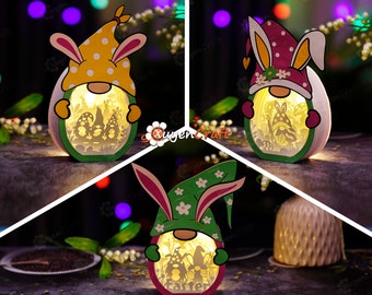 Easter Gnome Shadow Box SVG, Light Box for Cricut, 3D Layered Paper (PDF)