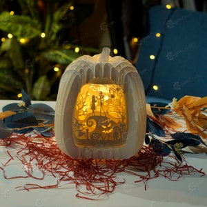 Cauchemar avant Noël dans Tall Pumpkin Pop Up SVG, Cameo4 Template, Halloween Paper Cut Light Box, Shadow box Cricut projects