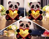 Pack 3 Panda Heart Lantern Shadow Box PDF, SVG Template - DIY