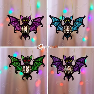 Set 4 Bat Lantern Templates, DIY Halloween Light Box (PDF, SVG, Studio)