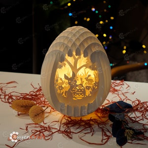 PDF, SVG, Studio Template Easter Bunny Eggs Pop up, 3D Papercut Light Box Sliceform Paper Sphere Popup, 3d lamp svg, Easter night light image 4