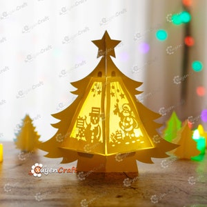 Santa Snowman Christmas Tree Lantern SVG for Cricut Projects - Paper Cut Template For Christmas | DIY Christmas Lantern for Christmas Decor