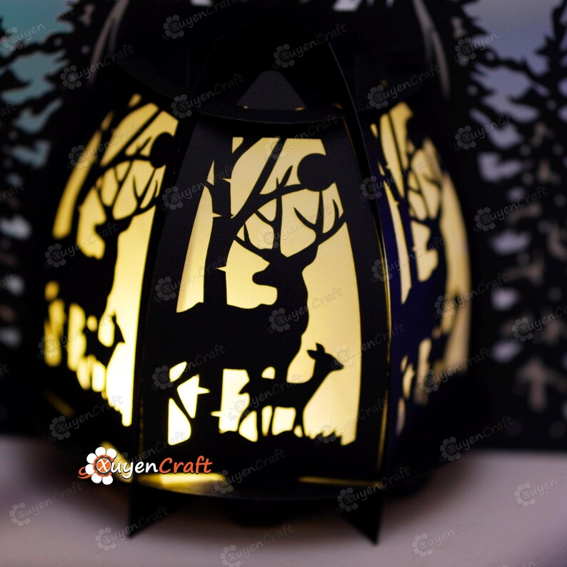 Set 3 Deer Head Lantern SVG, Studio, PDF Templates DIY Christmas