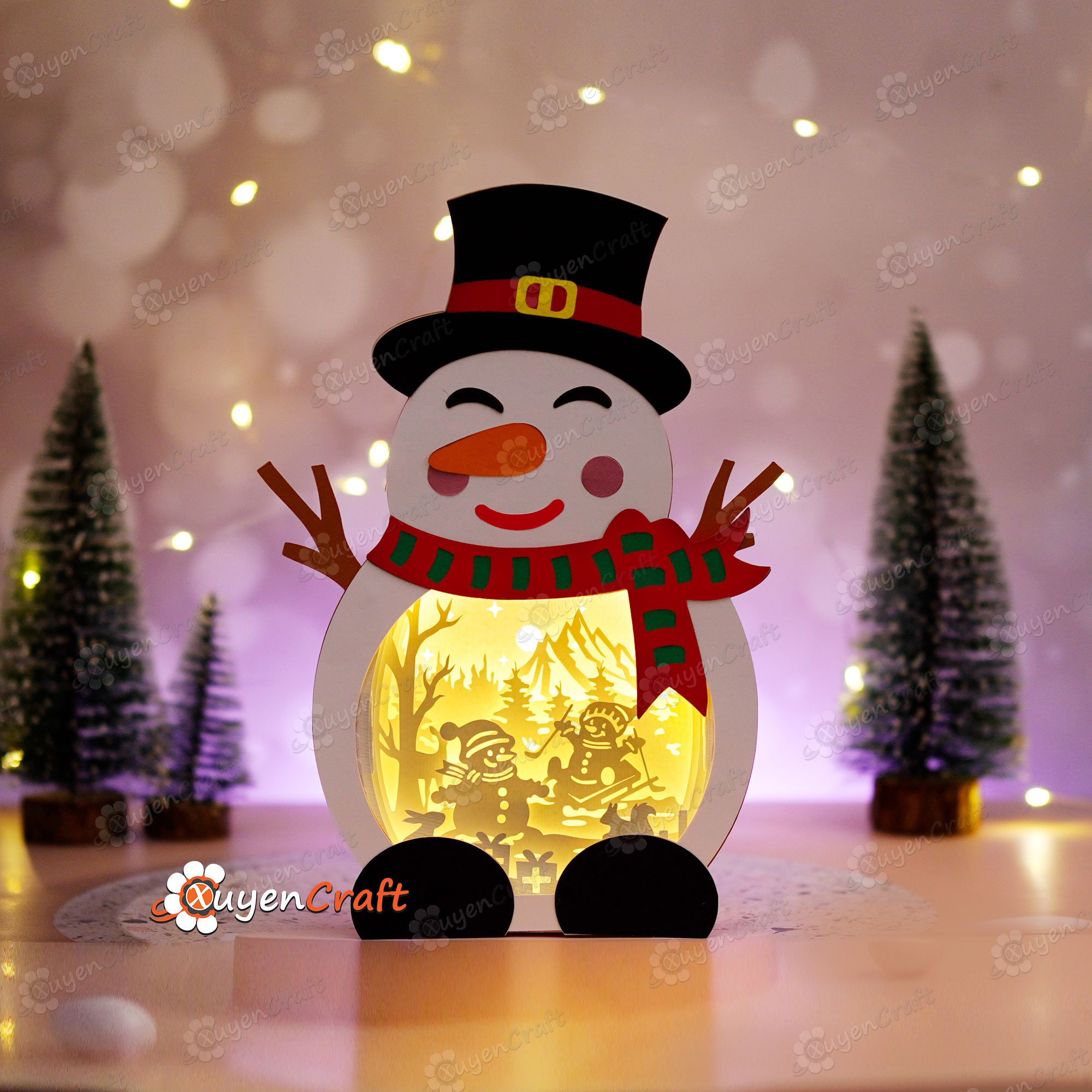 雪だるまシャドーボックス SVG、DIY クリスマスランタン（pdf、svg