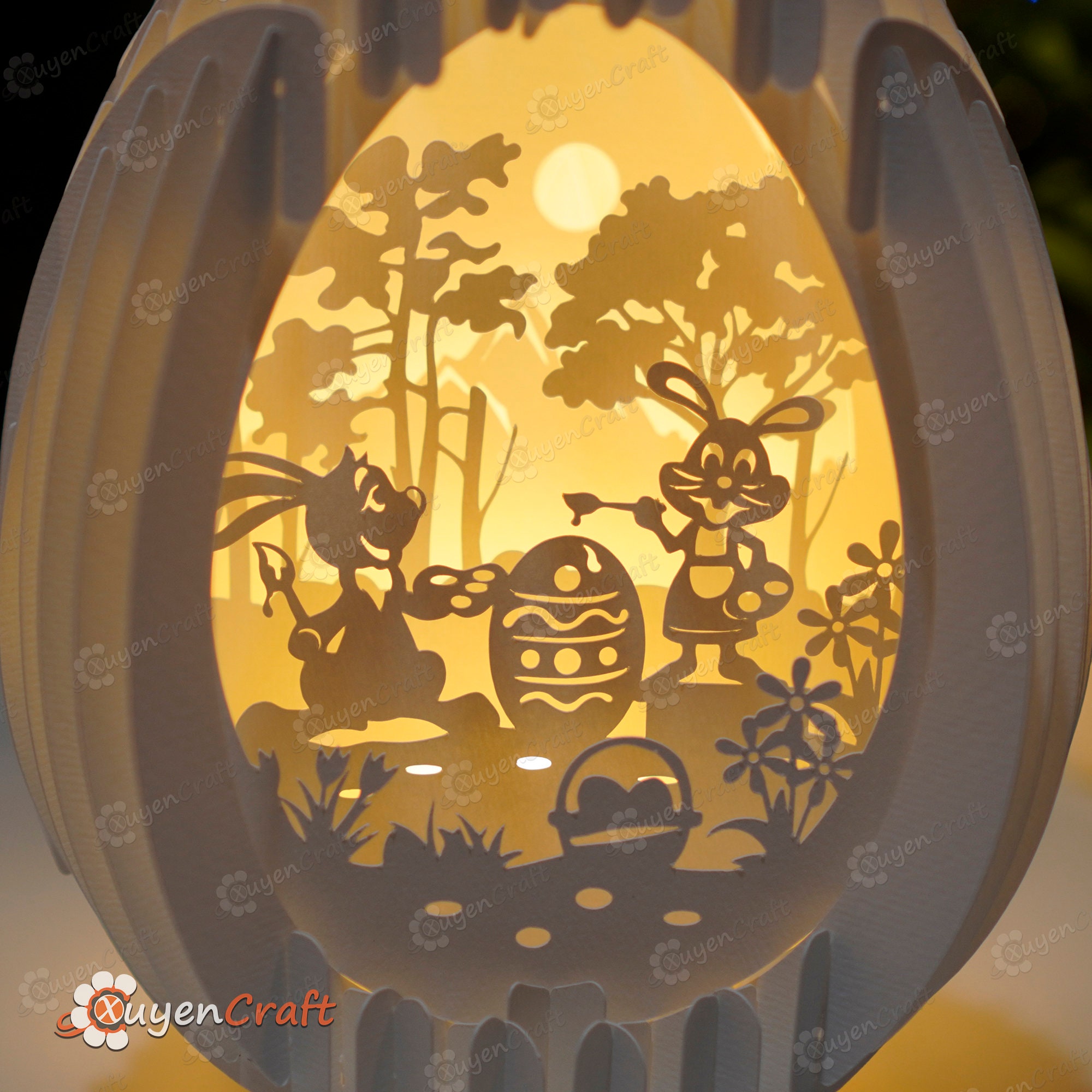 Easter Bunny Egg 3D Papercut Light Box Template (PDF, SVG, Studio ...